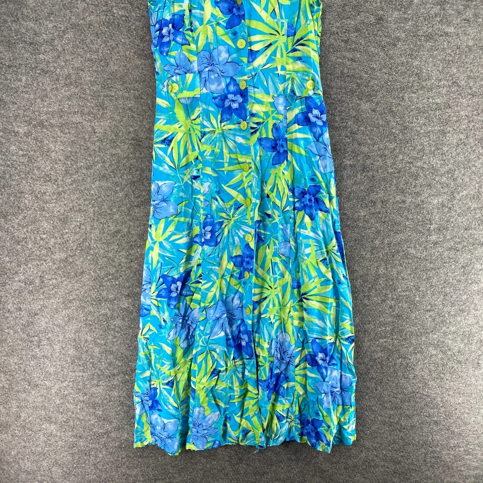 White Stag Shirt Dress Women M Medium Blue Floral Long Button Up Collared Rayon - Image 4 of 4