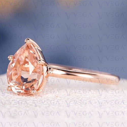 3.0Ct Pear Cut Natural Morganite Solitaire 100% 14k SOLID Rose Gold Wedding Ring - Picture 2 of 14
