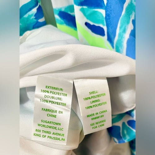 Lilly Pulitzer Dress Rosalia Beckon Blue Palm Passage Crepe Flounce Sleeves 00 - Picture 10 of 16