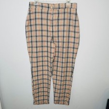 Nasty Gal Plaid Ankle Dress Pants Womens 10 Polyester Blend Tan Black White Red