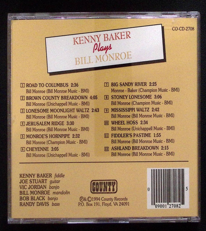 KENNY BAKER PLAYS BILL MONROE COUNTY RECORDS CD 1478 9001270825 eBay