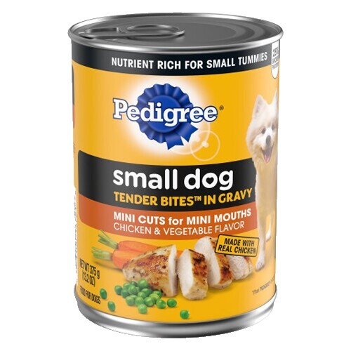Pedigree Small Dog Wet Food - Tender Bites In Gravy Steak & Vegetable Flavor, 12 Pack Of 13.2 Oz Cans