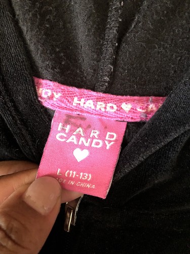 HARD CANDY black LARGE (11-13) Zip Up Hoodie Velour Pockets - Picture 6 of 9