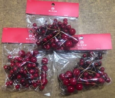 Bloom Holiday Floral Cranberry Pips 3" x 5" Lot Of 3 Christmas Decoration