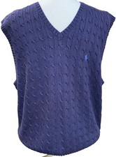 Vintage Polo Ralph Lauren Mens Cable Knit Sweater Vest Size XL Navy Blue Preppy