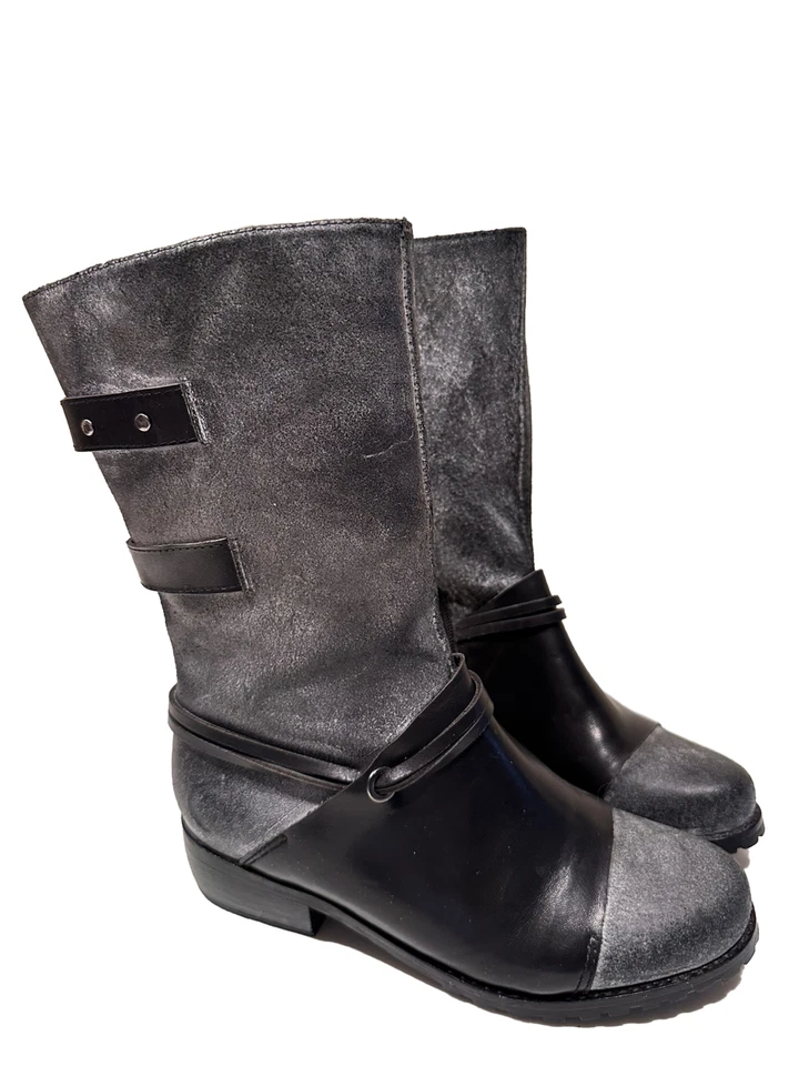 Botas de cuero Antelope COMO NUEVAS gris envejecido y negro para mujer 37 EE. UU. 6-6,5. D12 Foto 2 de 4