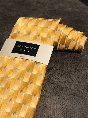 Covington Tie Silk Yellow Gold Blue Necktie 58x3.75” NWT