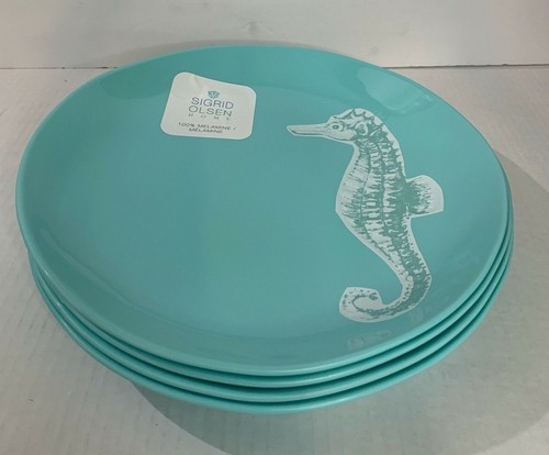 4 Sigrid Olsen Melamine Coastal Sea Horse Dinner Plates & Bowls. NEW - Picture 5 of 5