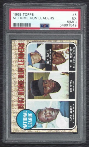 1968 Topps NL Home Run Leaders Hank Aaron Willie McCovey Card #5 - PSA 5 EX MC
