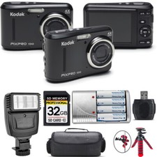 Kodak PIXPRO FZ43 Digital Camera Black Extra Battery Flash - 32GB Kit