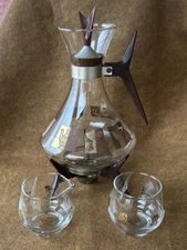 MCM 1960s Inland Glass Atomic Coffee Carafe, Lid, Warmer Stand, Sugar & Creamer