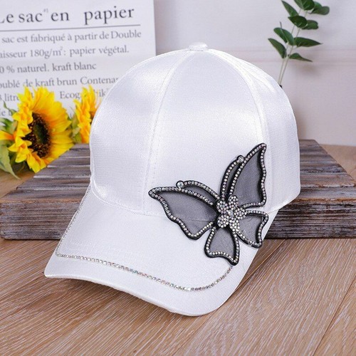 Women Crystal Baseball Cap Adjustable Snapback Embroidered Butterfly Travel Hats - Picture 11 of 11