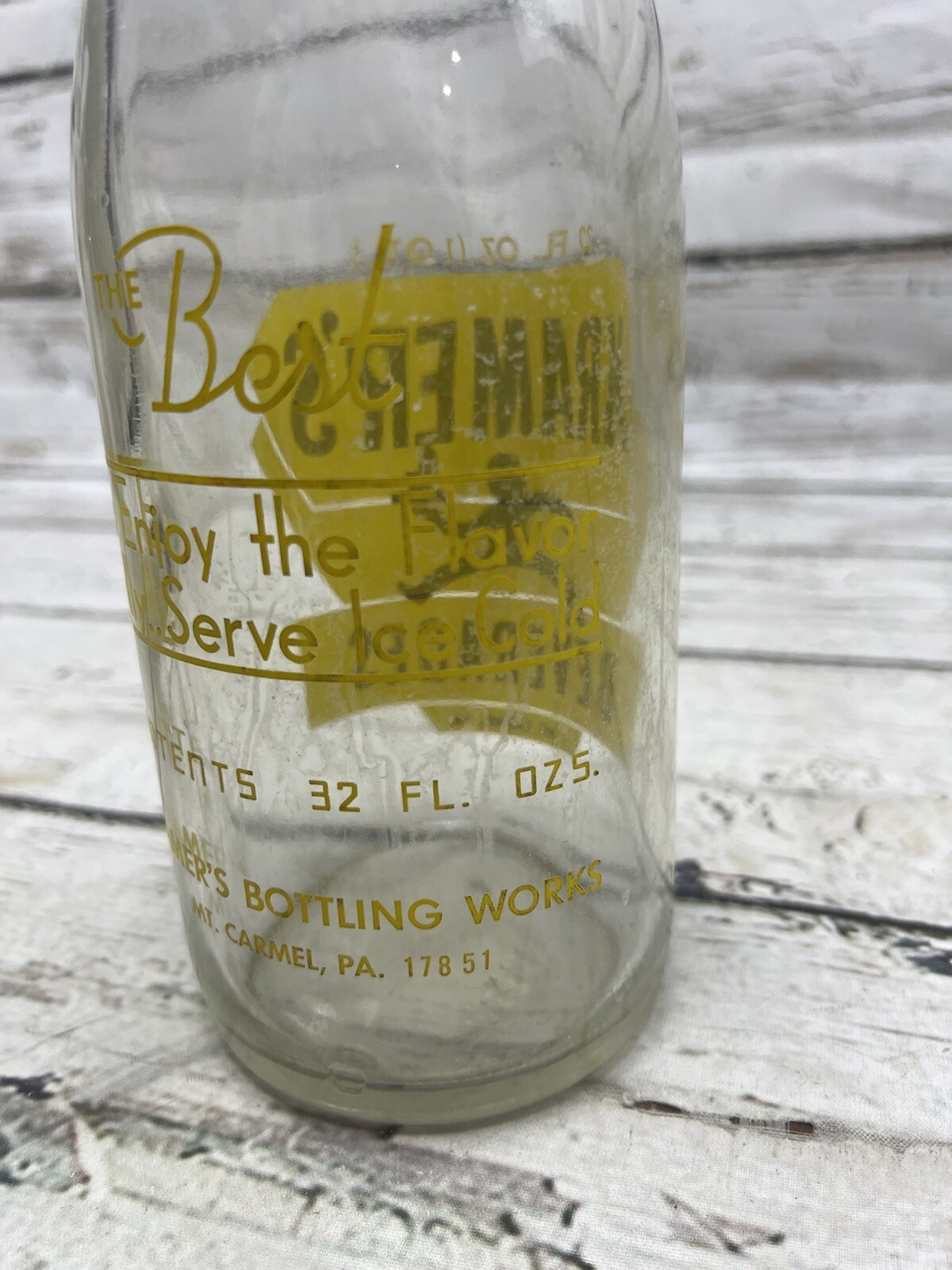 VTG Kramer's Beverages Mt. Carmel PA "The Best" Quart Soda Bottle Pennsylvania