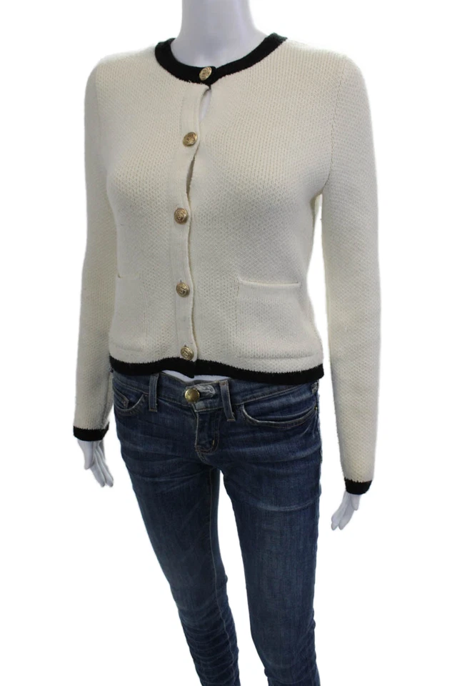Cárdigan Zara Mujer Blanco Mezcla Lana Cuello Redondo Botón Manga Larga Talla S Foto 3 de 4