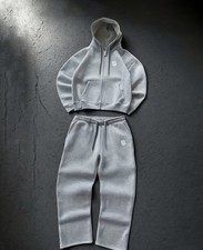 Mens Grey Hoodie Tracksuit with Embroidery Featuring Zipper and Straight-Leg XL