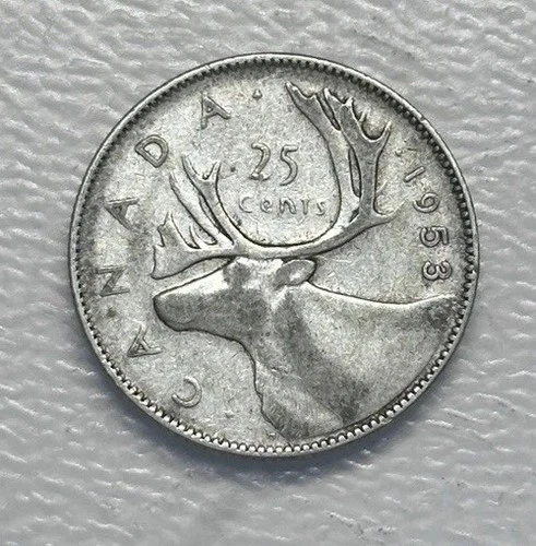 1953 - Canada 25 Cents/Quarter - 0.800 Silver Coin