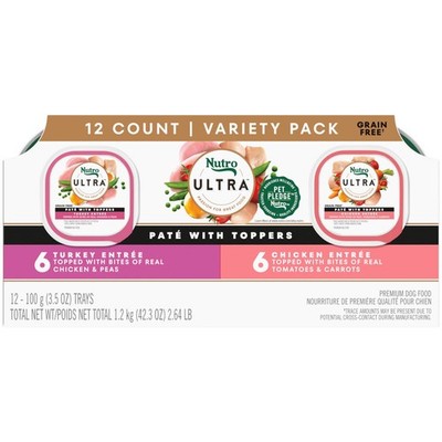 Ultra Wet Dog Food Pate with Food Toppers for Dogs, Chicken & Turkey Entree V...