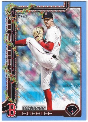 2025 Topps Holiday Light Blue & White Glitter #197 Walker Buehler Boston Red Sox