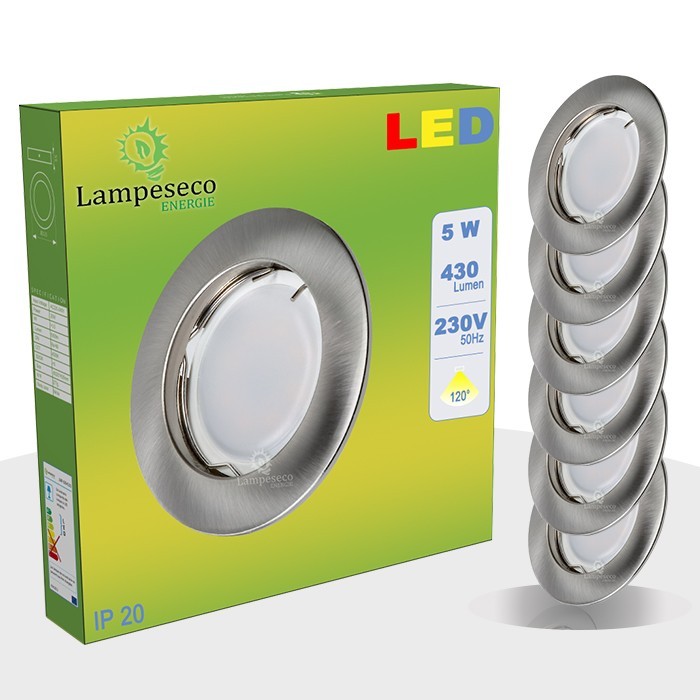 Spot LED encastrable finition alu brossé haut de gamme blanc chaud 5W