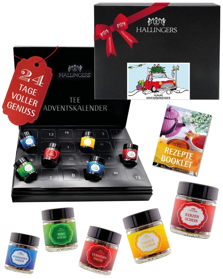 Tee Adventskalender im Glas - Premium Auswahl Geschenkidee - Hallingers