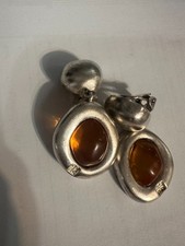 Vintage Givenchy Signed Sculptural Clip-On Drop Earrings Matte Silver Tone
