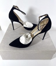 Jimmy Choo Lucy 100 Black Suede Pointy Toe Ankle Strap Stiletto Heels 37.5 US 7
