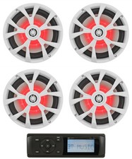 MB Quart MDR2.0 1-Din Marine/Boat Bluetooth Receiver 4 8" White LED Speakers