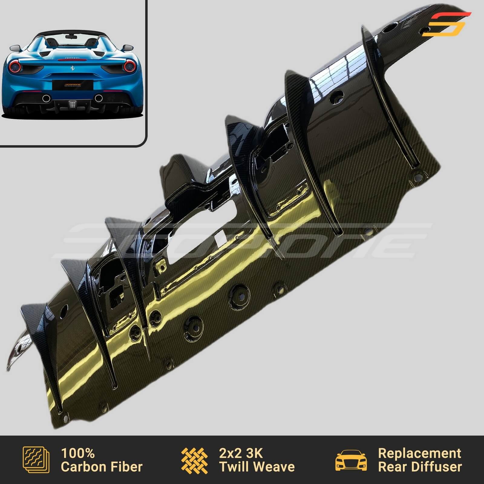 Scopione Carbon Fiber Rear Bumper Diffuser for Ferrari 16-19 488 GTB & Spider