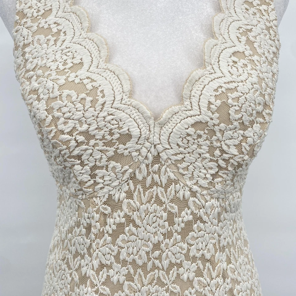 Винтажный Dressbarn коллекции платье женщин 4 слоновой кости кружева V шеи без рукавов оболочка - Изображение 3 из 4