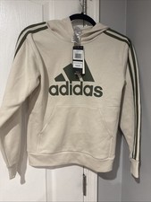 NWT Adidas Boys Size 10/12 M Pullover Cream/Green Hoodie