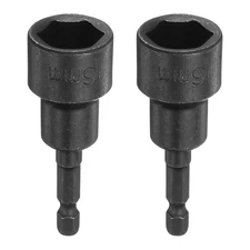 2pcs Nut Driver Drill Bit 16mm 6-Point Socket 1/4" Hex Shank Nut Setter, Black