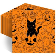Halloween Napkins Vintage Cat Pumpkin Napkins Party Supplies 50pcs Orange Black,