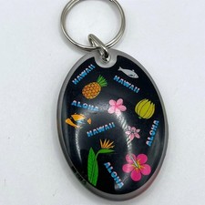 Vintage 1996 Hawaii Aloha Keychain Souvenir Pineapple Hibiscus Tropical Classic