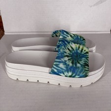 J/SLIDES Women 10 Blue Green Tie Dye Beach Casual Brit Slide Platform Sandals