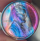 1909 VDB 🌈 Lincoln Wheat Cent Penny Peacock * Wild Colors !!🌈 Rainbow Toned 🌈 — photo 3