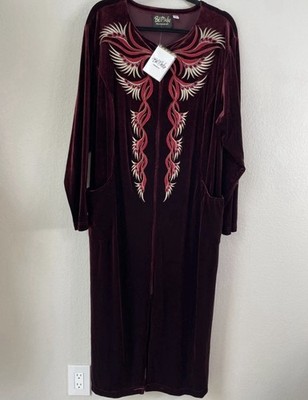 NEU Bob Mackie Wearable Art Plus 3X Burgunder Samt Morgenmantel Hauskleid bestickt