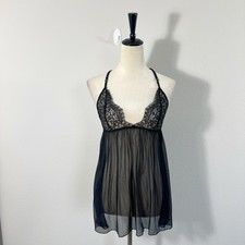 Victoria  s Secret Lace Black Babydoll Nighty Teddy Romantic Goth Fairy Medium