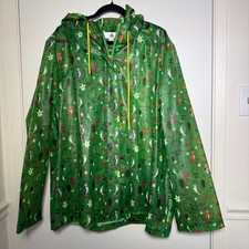 Disney Womens 3XL Green Hooded Rain Jacket Enchanted Tiki Room