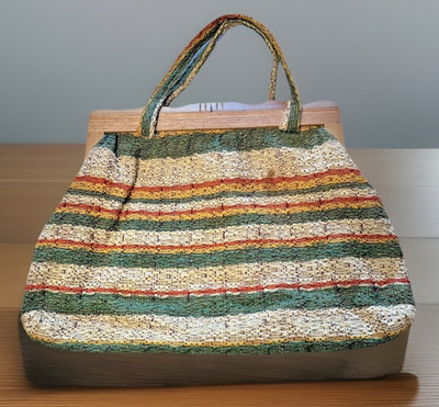 Vintage Boho Bag Purse Wood Multicolor Lined hippie grannycore Festival