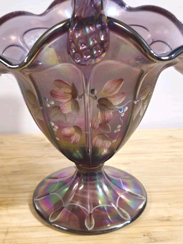 Fenton Art Glass 1998 Paneled Wisteria Stretch Basket 11" Diamond Jubilee  QVC