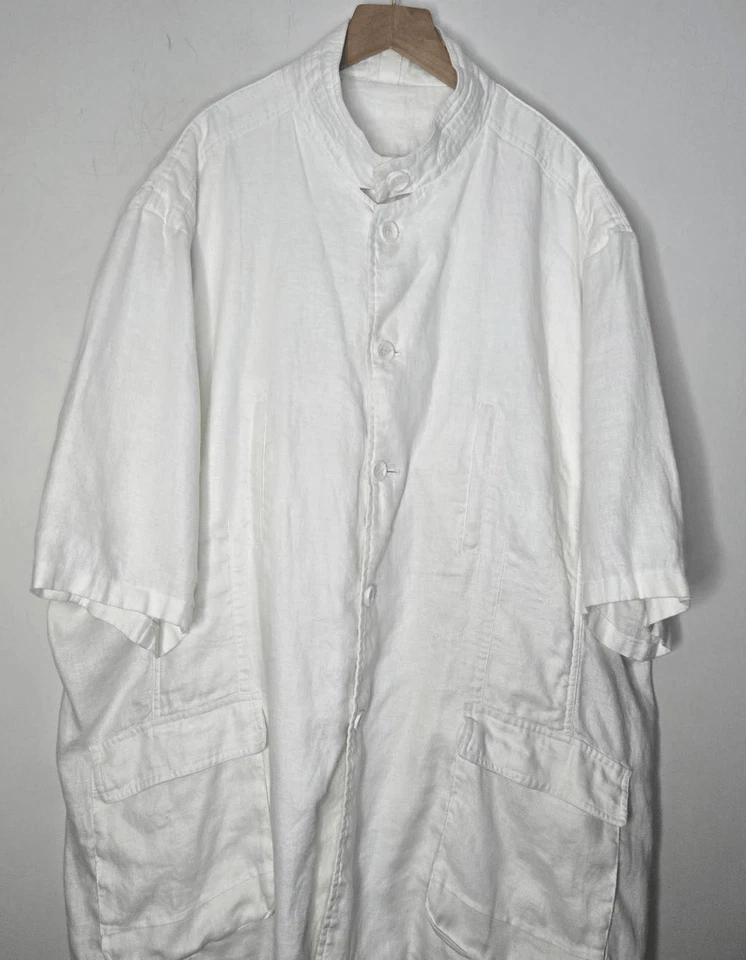 Inserch Men’s Linen Utility Shirt Jacket Size 4XL White Short Sleeve Button Fron - Image 2 of 4