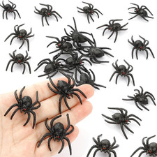 Plastic Spiders, Fake Spiders, Halloween Spiders, Black Realistic Spider with Re