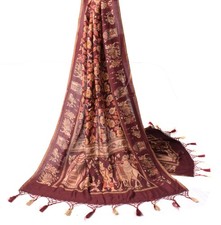 Sushila Vintage Kalamkari Dupatta Pure Cotton Maroon Handprinted Soft Long Stole