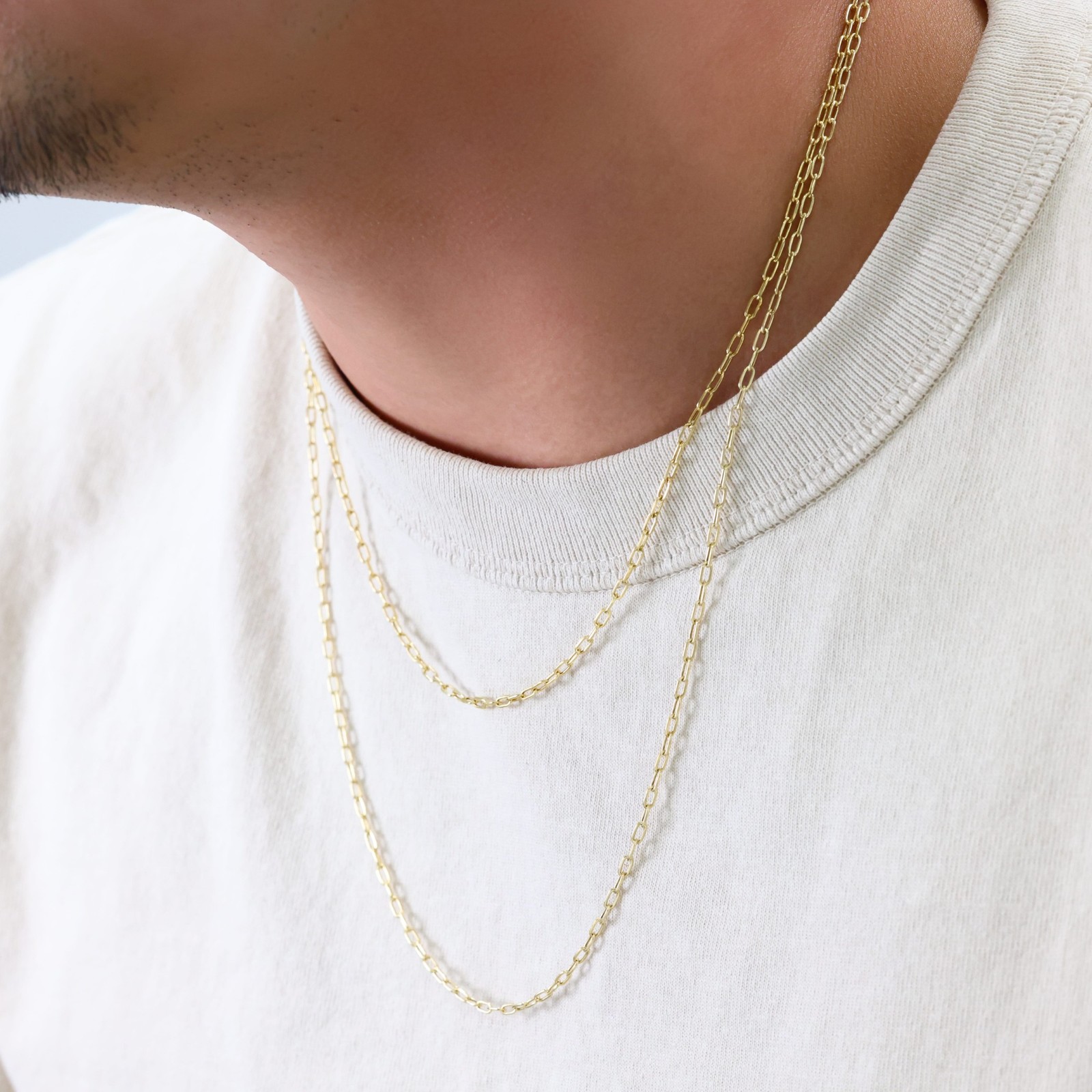 14k Yellow Gold 2mm Paperclip Chain Rolo Dainy Cable Link Necklace Men Women 20"
