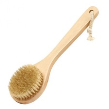 HiKin Dry Bath Body Brush Back Scrubber Wooden Short Handle 9.84 Inch, Tan