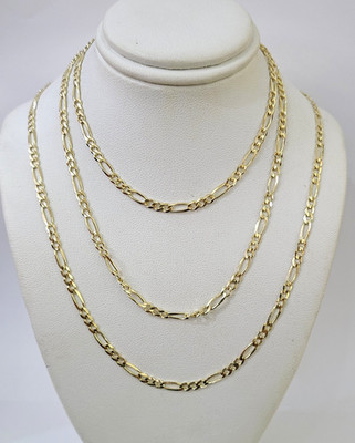 Real 14k Solid Gold Chain Figaro Link Necklace 3mm 18''-28'' Men Women 14kt