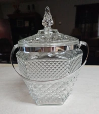 Vintage Anchor Hocking Wexford  Crystal Glass Covered Ice Bucket w/Handle
