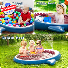 Inflatable Shark Kiddie Pool Sprinkler 3-in-1 Wading, Splash, Ball Pit, 71" Ou