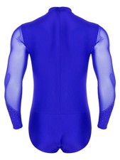 Mens Dance Outfit Jazz Set Chacha Dancewear Bodysuit Mesh Samba Long Sleeve