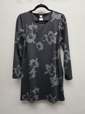 J Mode Tunic Dress Womens Small Black Gray Floral Long Sleeve Made Canada Modern
